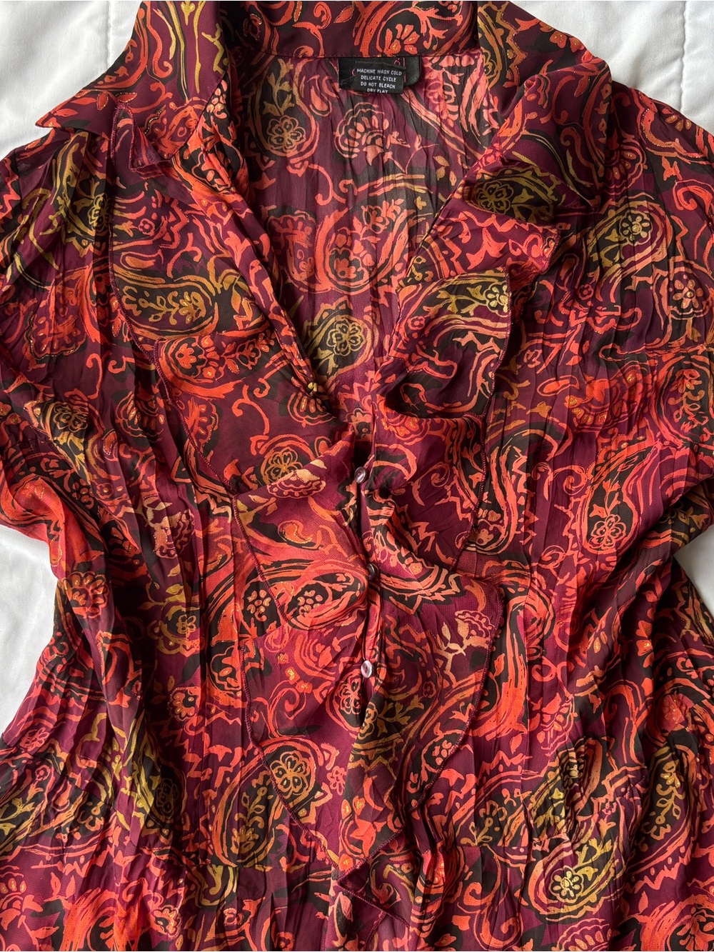 Notations Red and Orange Paisley Ruffle Blouse - Picture 2 of 3